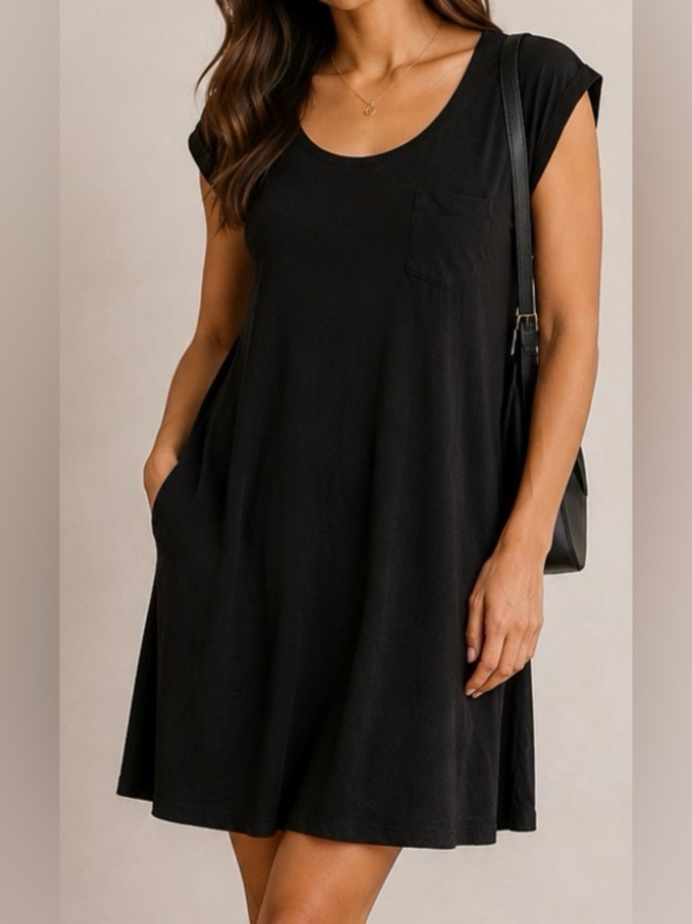 Black Scoop Neck Swing Dress